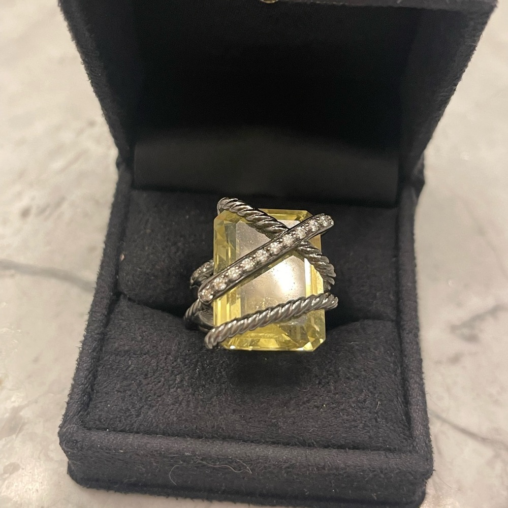 David Yurman Crossover Wrap Ring with Lemon Citrine and pavé diamonds